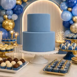 Bolo Fake De Isopor Encapado De EVA Azul Petróleo Para Festas Comemorações Eventos