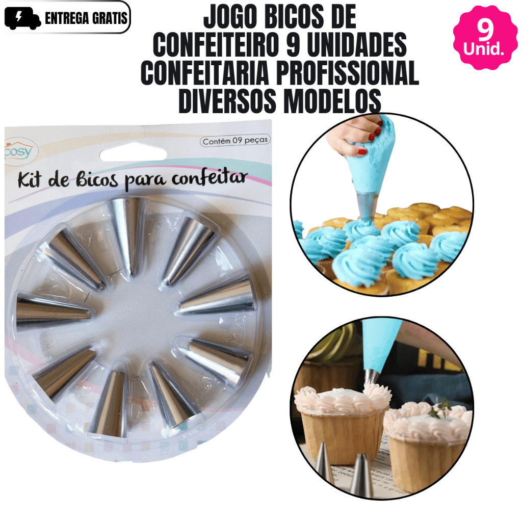 Jogo Bicos De Confeiteiro 9 Unidades Confeitaria Profissional | Kits Confeiteiro