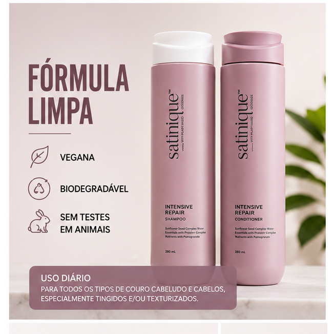 Kit Satinique™ Intensive Repair Shampoo + Condicionador Reparação intensa p/ cabelos danificados
