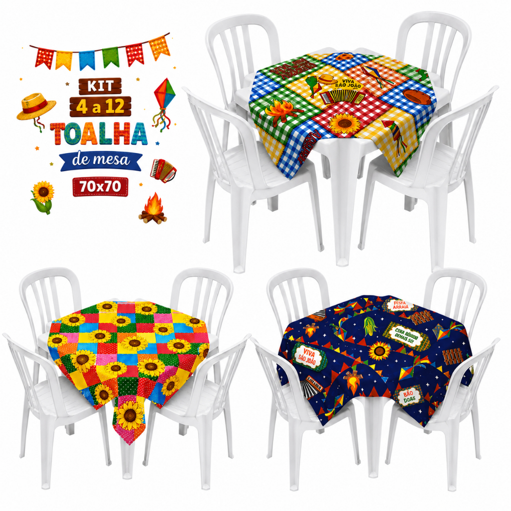Kit 4 a 12 Toalhas Festa Junina Festa Caipira Arraiá TNT Estampado 70x70 Cm Junina Julinas Agostinas