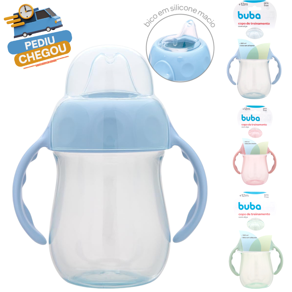 Copo De Treinamento Transição Buba Com Alça E Bico Em Silicone Azul - Introdução Alimentar