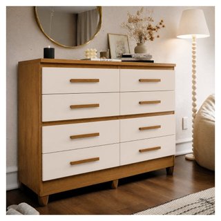 Cômoda 8 Gavetas Grande Lite Para Quarto De Casal Multiuso Com Pés Organizadora De Roupas