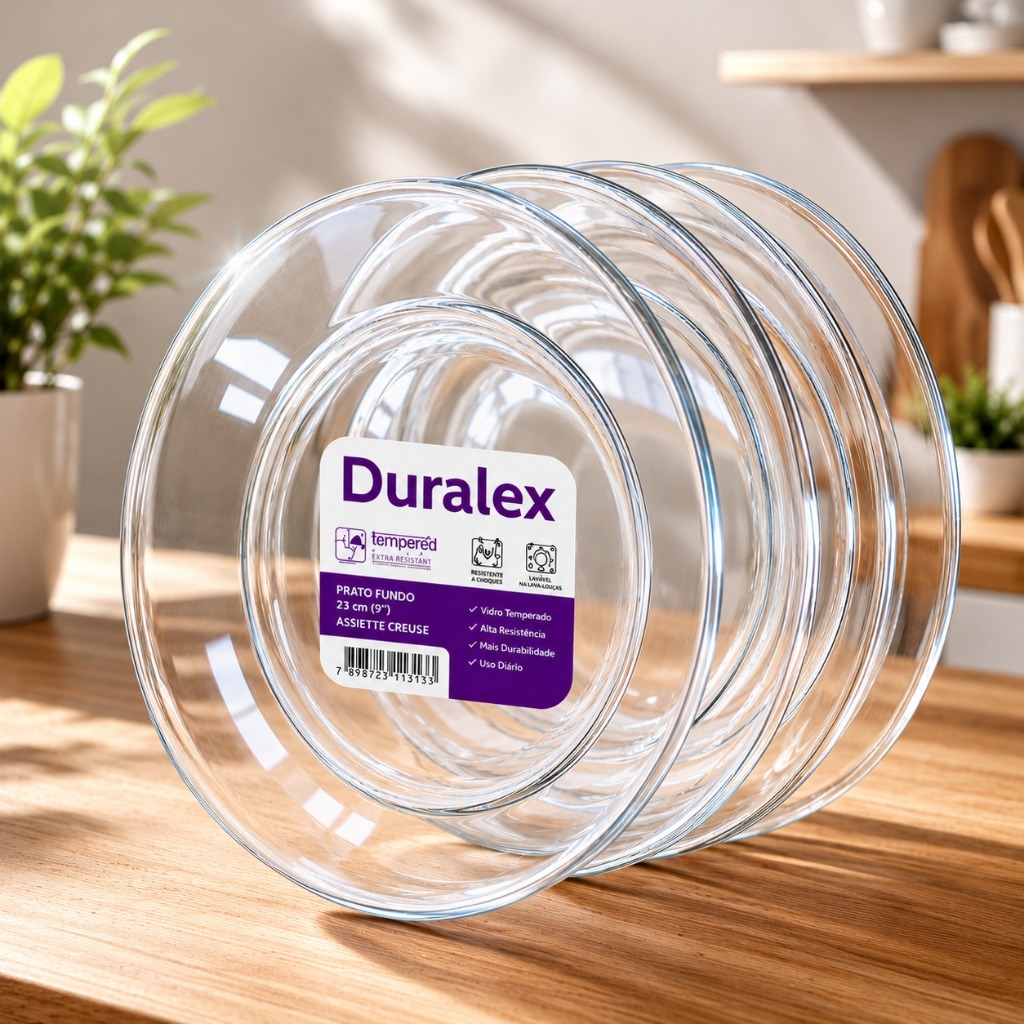 JOGO DE PRATOS FUNDOS DURALEX NADIR 22CM / VIDRO TRANSPARENTE MICROONDAS FREEZER GELADEIRA