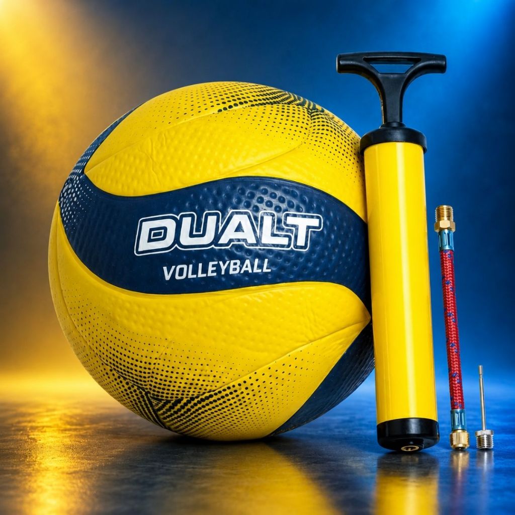 Bola Profissional de Vôlei Dualt VP200 Oficial Amarela Texturizada Quadra Areia + Bomba de Ar