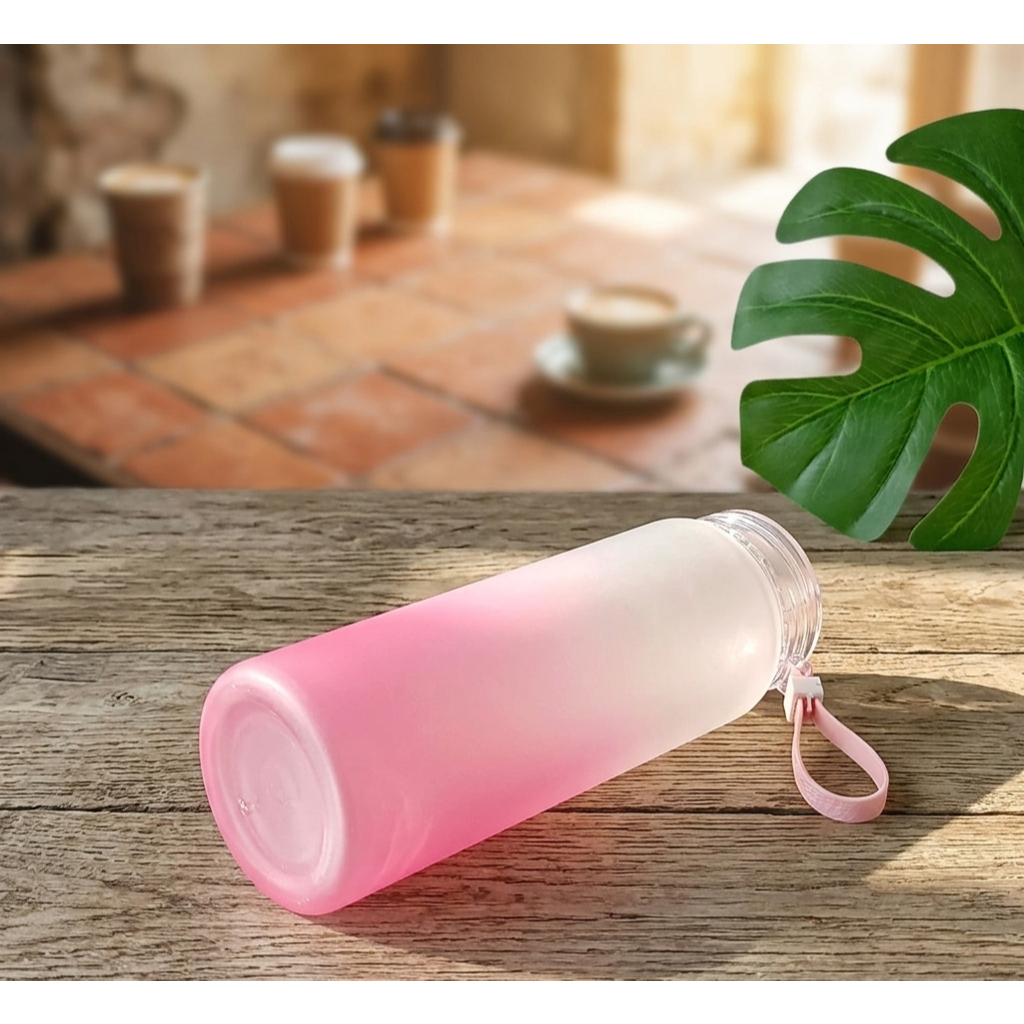 Garrafa de Água de Vidro Fosco 400ml Rosa Bonita Estilosa — imagem 2 de 2