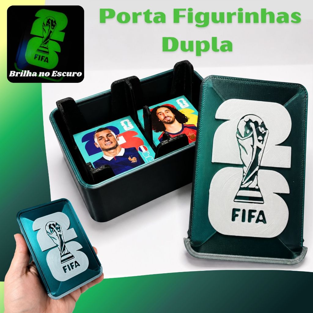 Porta Figurinha Álbum Copa do Mundo Caixa de Figurinha Brilha no Escuro Organizador de Figurinha Duas Divisórias