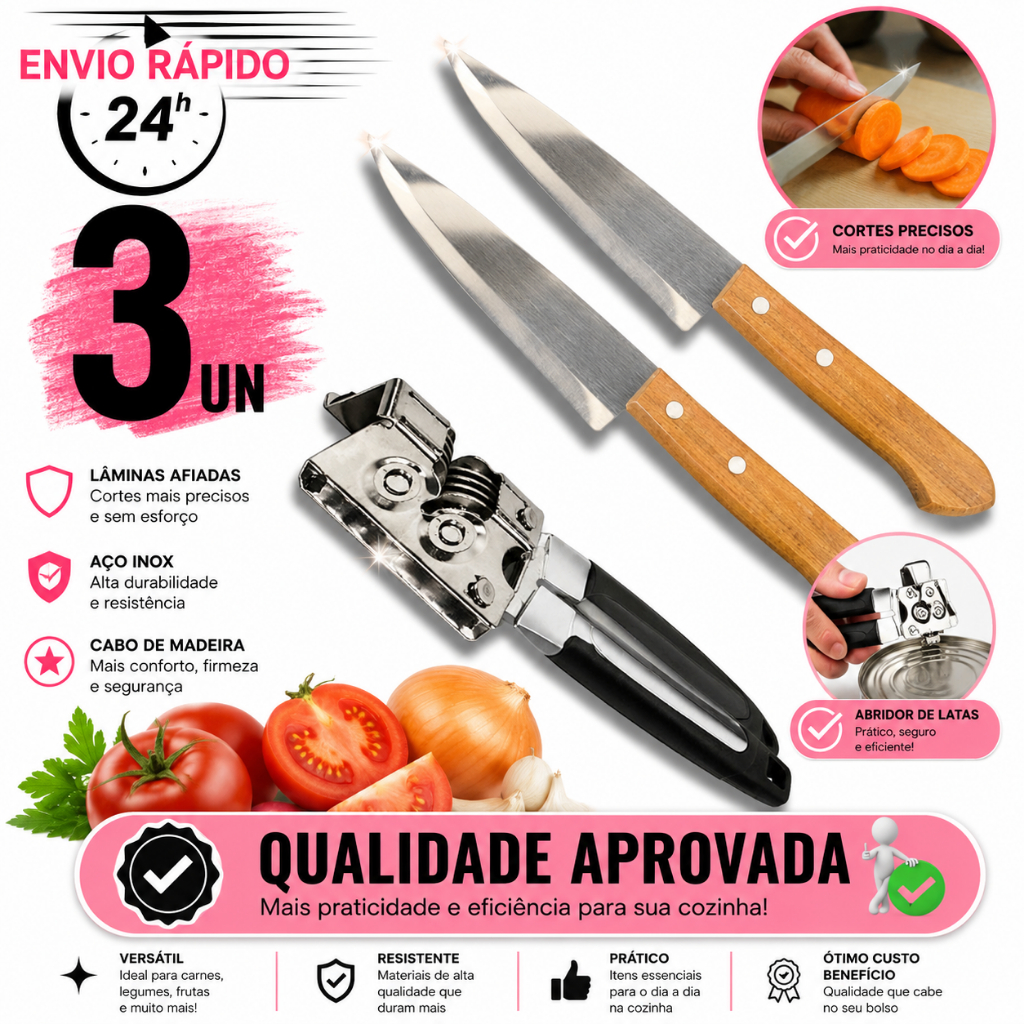 kits 2 facas ou faca mais afiador de cozinha Peixeira 6´´ aço inox mais Afiador amolador profissional