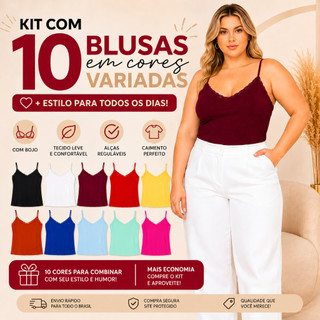 Kit 10 Blusas Femininas com Bojo Várias Cores