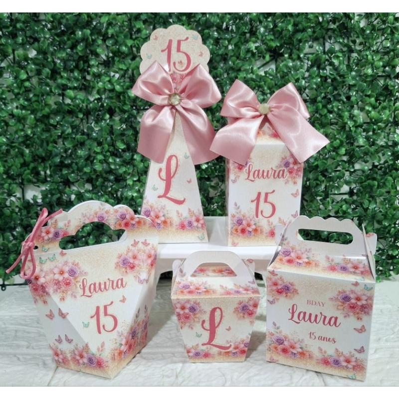 Kit Caixinhas 15 anos, Floral Jardim, Lembrancinha Personalizada Aniversário(FAZEMOS TODAS IDADES)
