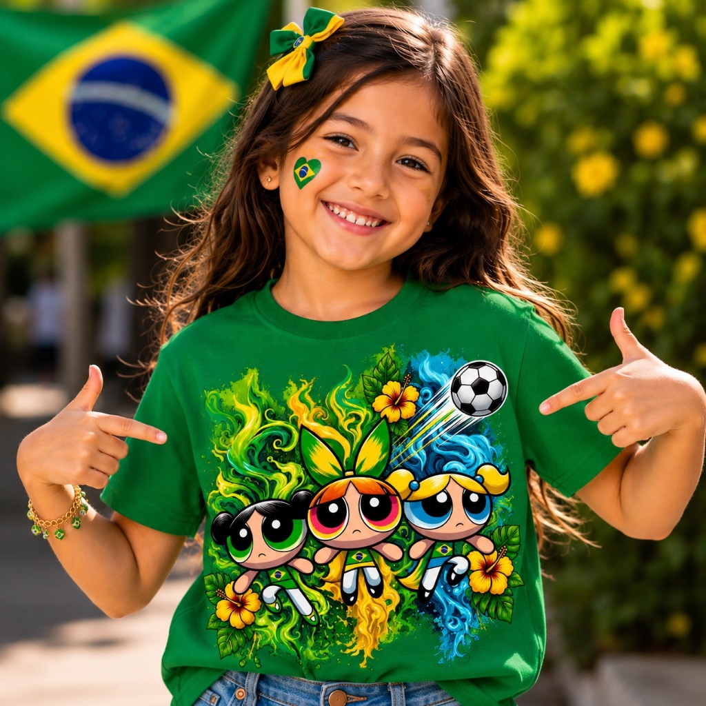 Camiseta Infantil Brasil Copa 2026 Meninas Super poderosas Torcida