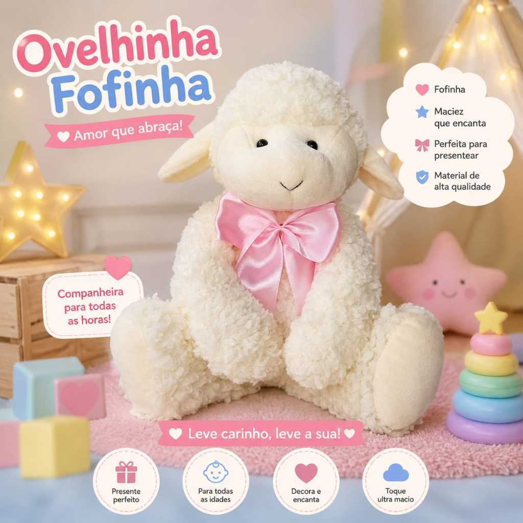 OVELHA PELÚCIA FOFINHA DECORACÃO NICHO MENINO MENINA BEBÊ LAÇOS VARIADOS