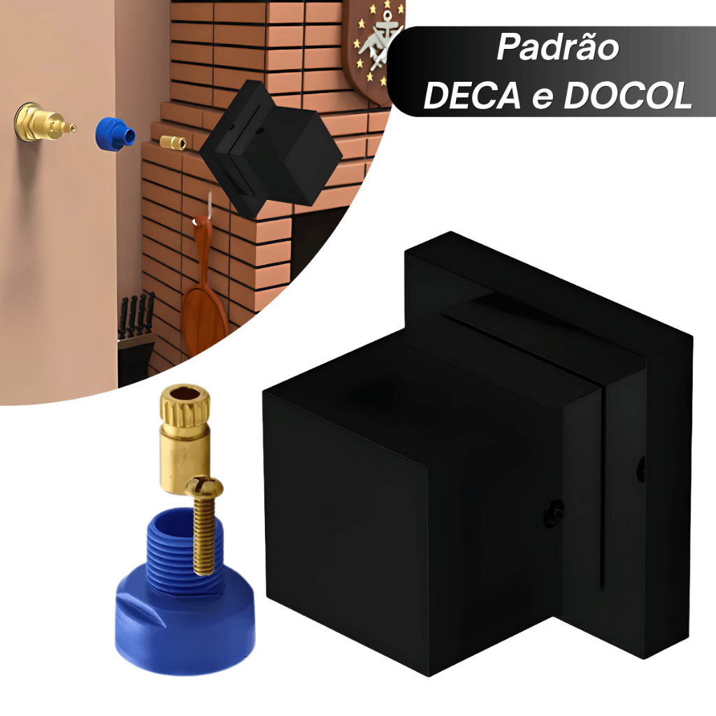 Acabamento Preto e Cromado Quadrado Metal Para Registro Chuveiro Padrão DECA e DOCOL Geral Banheiro