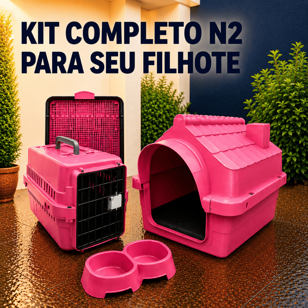 KIT Raças Pequena Dog/Gato Cachorro Casinha N2+Transporte N2+Caminha+Sanitário+2 Comedouros