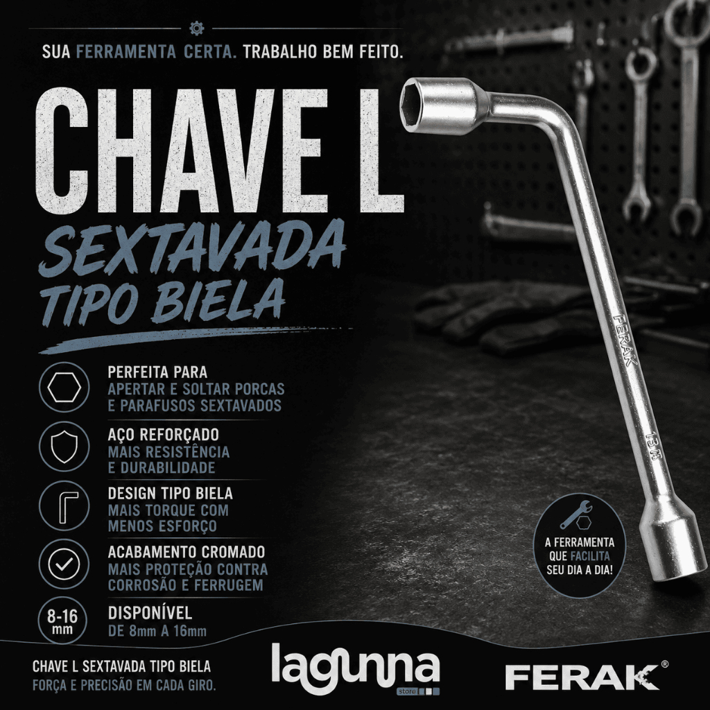 Chave L Sextavada Tipo Biela Fertak 8mm A 16mm Profissional Em Aço Reforçado