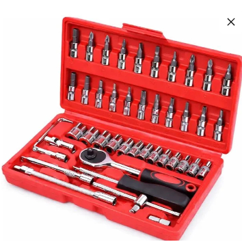 KIT DE FERRAMENTAS 46 PEÇAS Jogo De Soquetes Chave Catraca Reversível Com Maleta Jogo De Ferramentas Completo