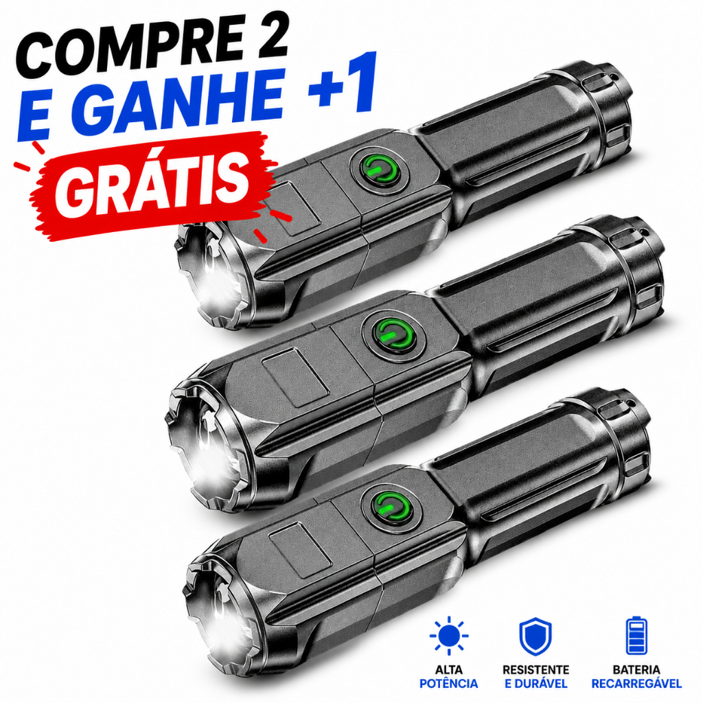 Lanterna Tática Recarregável USB LED Super Forte | Camping Pesca Trilha Longa Distância