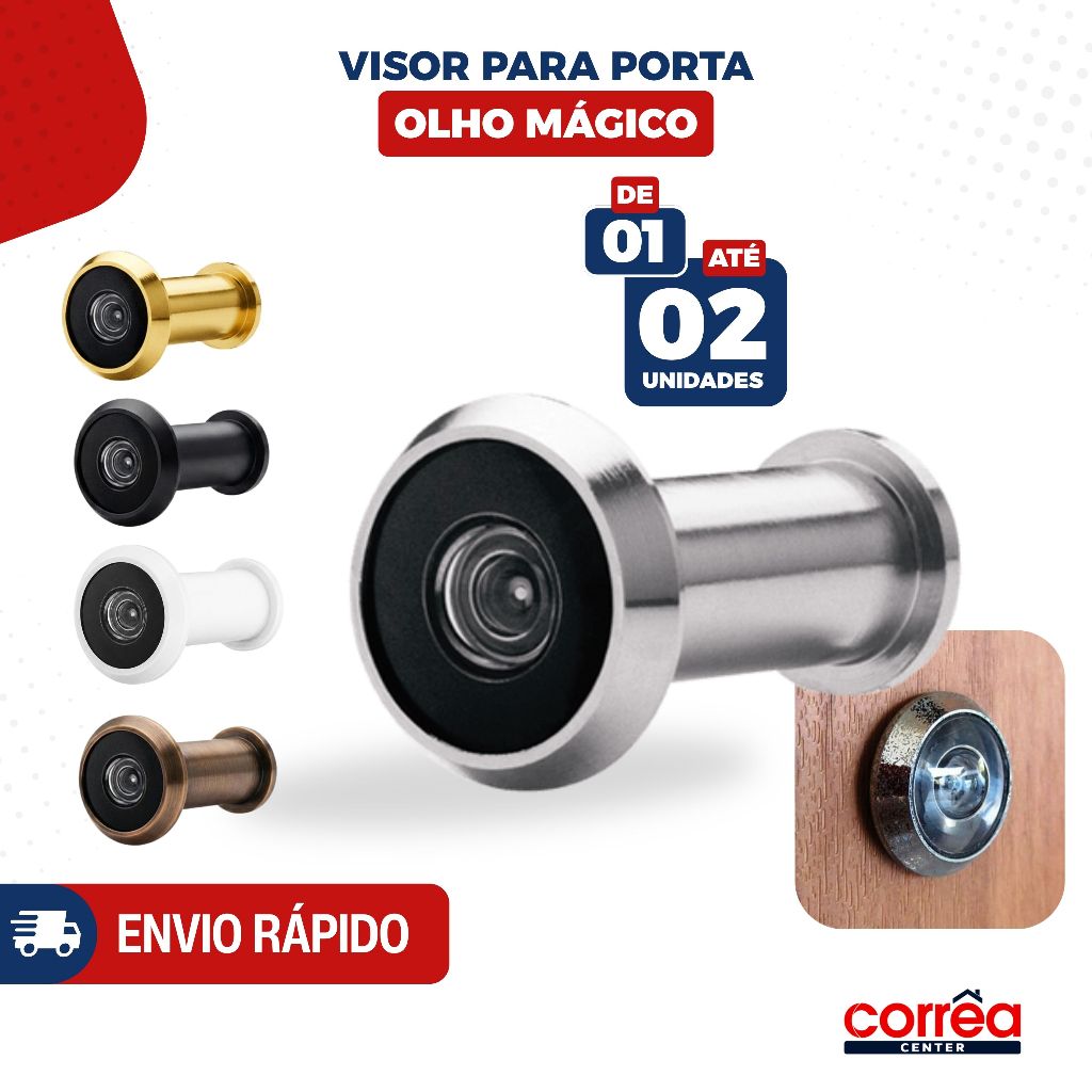 Olho Mágico para Porta e Portão 180° – Visor de Segurança – Preto, Cromado, Dourado ou Bronze – 1 ou 2 Unidades