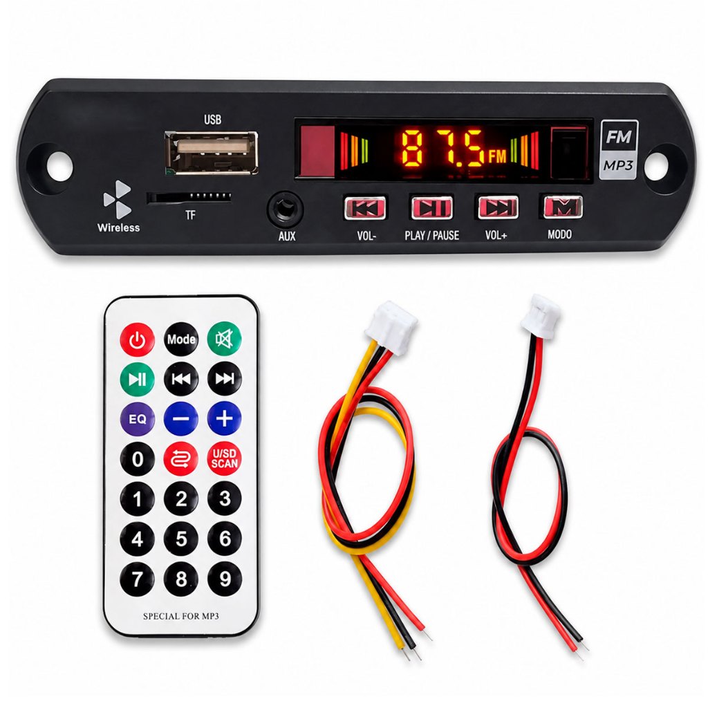Placa Decodificadora para Caixa Ativa Mp3 Fm Aux Bluetooth USB Cartão de Memória SD com Controle Remoto