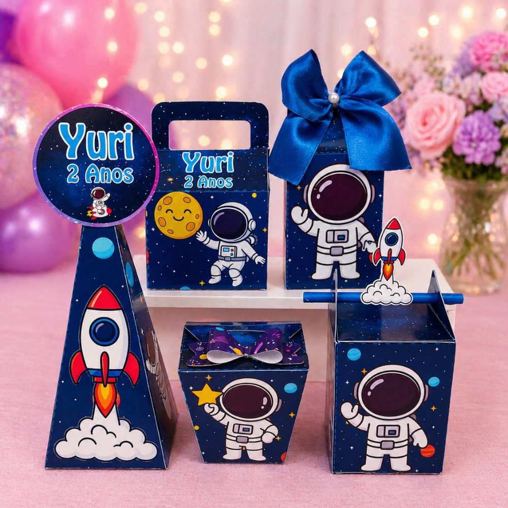 Kit Festa Personalizado Pegue e Monte Astronauta – Caixinhas para Lembrancinhas de Festa Infantil