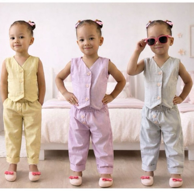 Conjunto Infantil Menina Linho Premium Colete Regata Blusa e Calça Cigarrete Cintura Alta Roupa Social Inverno