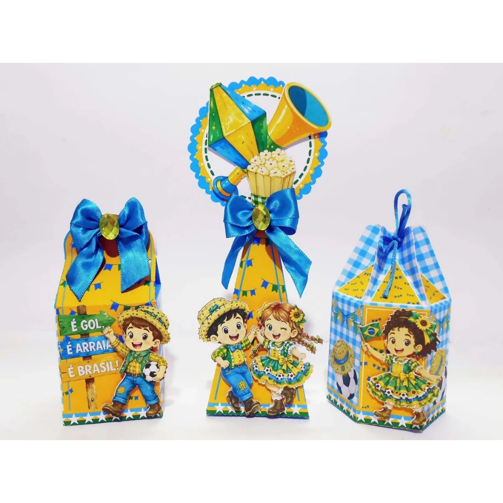 Kit Personalizados Junino Copa do mundo Hexa Menino Menina PEGUE E MONTE Caixinha Lembrancinha Festa Aniversário