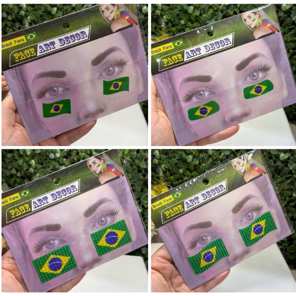 Cartelas Adesivo Strass de Rosto Maquiagem Copa Brasil Festa - 1 Unidade