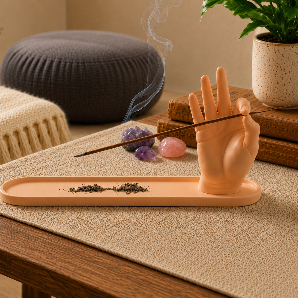 Imagem Porta Incenso Incensário Mão Decoração Zen Yoga Meditação Aromaterapia Cascata Fumaça Cores Kit