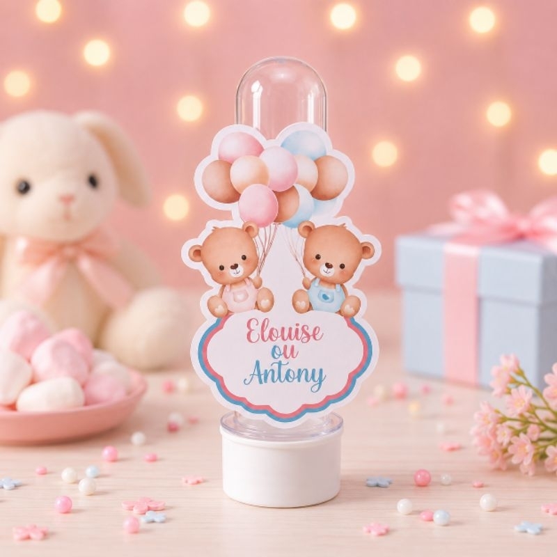Aplique para Tubete Ursinhos Rosa e Azul - Chá Revelação Personalizado | Festa Infantil