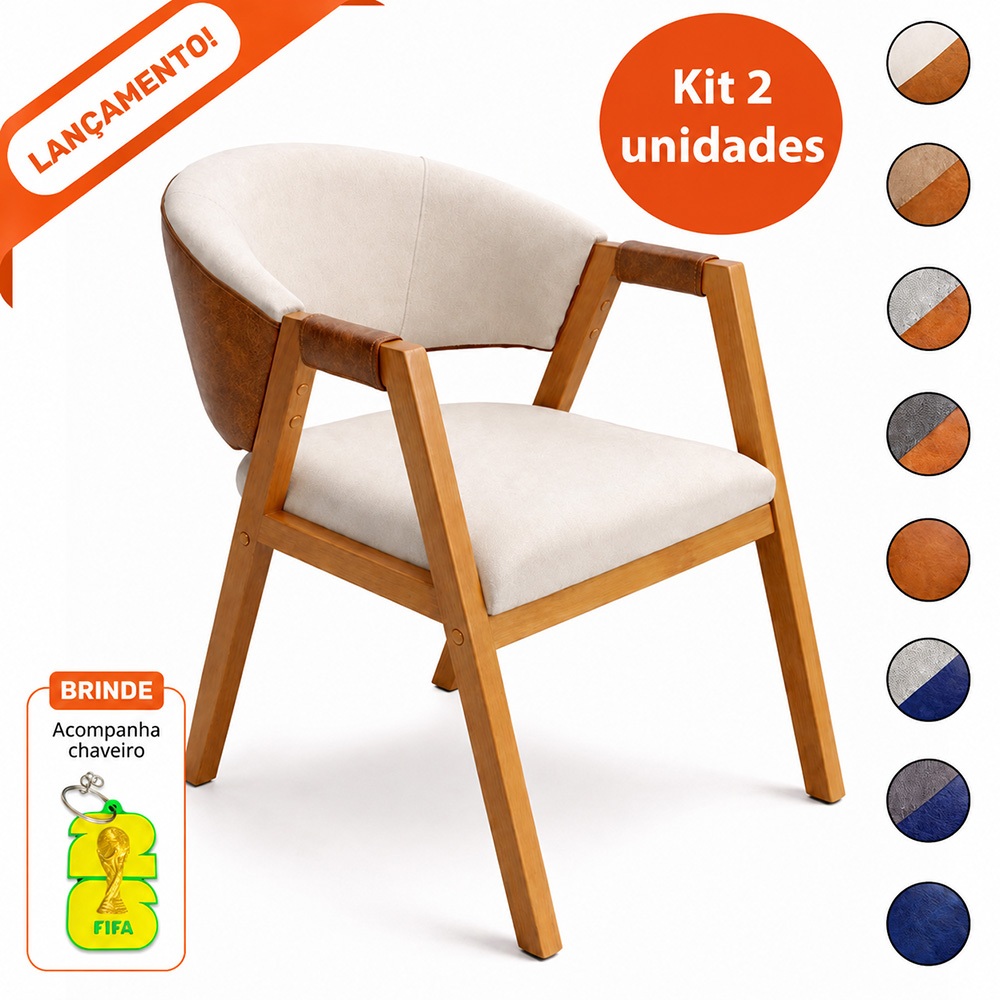 Kit 2 Poltronas Decorativa Hellen Suellen Linho Courino Pés de Madeira Aninha Decor