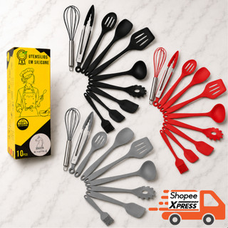 Kit Conjunto Utensílios Jogo Profissional 10 Peças Cozinha SILICONE Antiriscos BPA Free C…