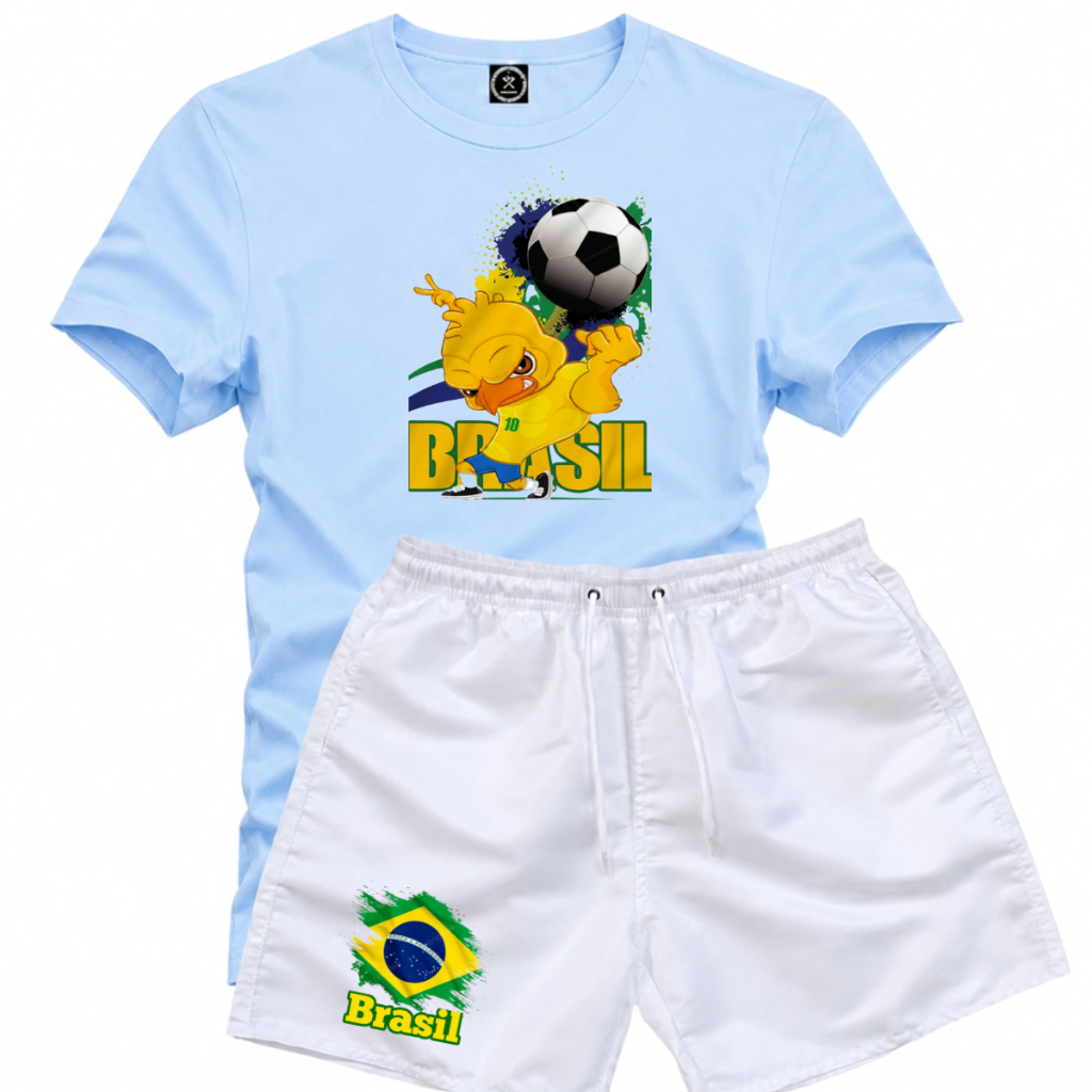 Kit Conjunto Masculino Brasil Copa Futebol Camiseta e Shorts Casual Premium Para Lazer Academia Atividades Ar Livre 10