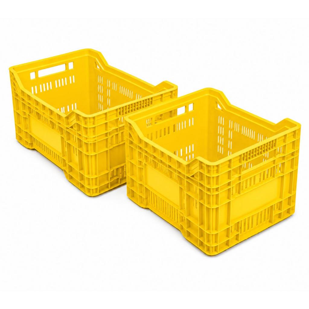 Kit 2 Caixa Hortifruti 38,5L Amarela Plástica Alta Resistência