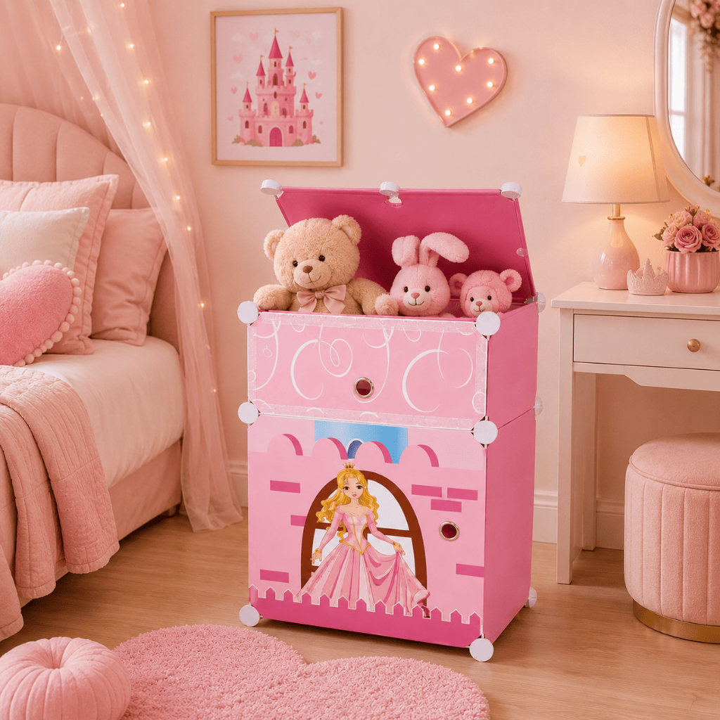 Caixa Organizadora de Plastico Baú Princesa Infantil Modular Rosa Para crianças