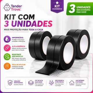 Kit 3 Rolos Fita PVC Adesiva Vedação Impermeável Box Banheiro Fogão Janelas Prova D'água Preta 🔒