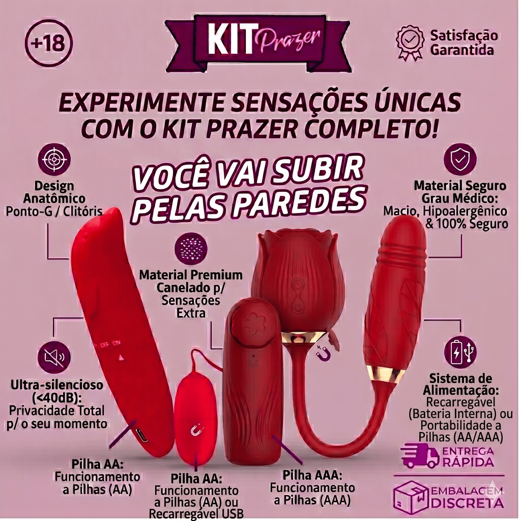Kit SexShop Vibrador Texturizado + Golfinho + Bullet Capsula + Rosa Estimulador Sugador de Clitóris