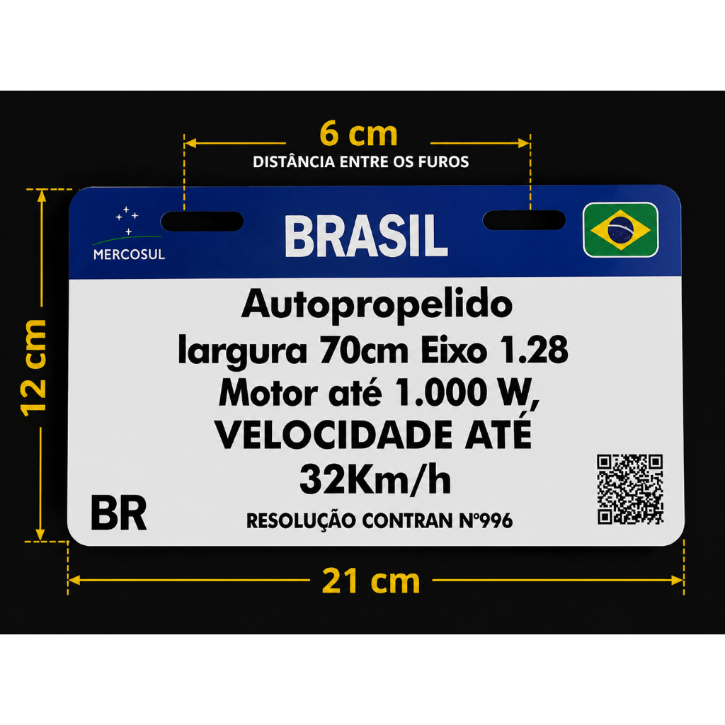 Identificação para Bike Elétrica, Scooter, Autopropelido 21x12cm Impressão UV