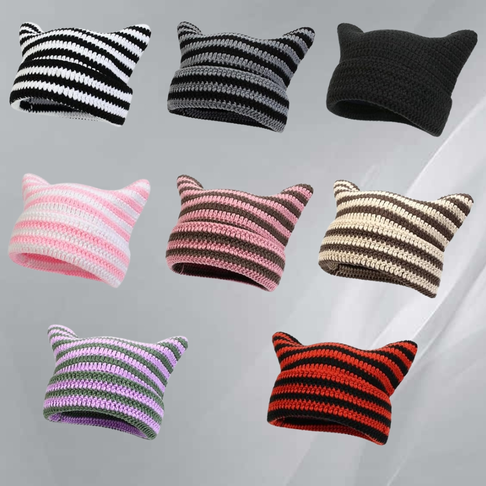 Touca Cat Beanie Orelha de Gato Gorro Crochê Emo Grunge Kpop Cosplay Coquette Y2k Toca Hato