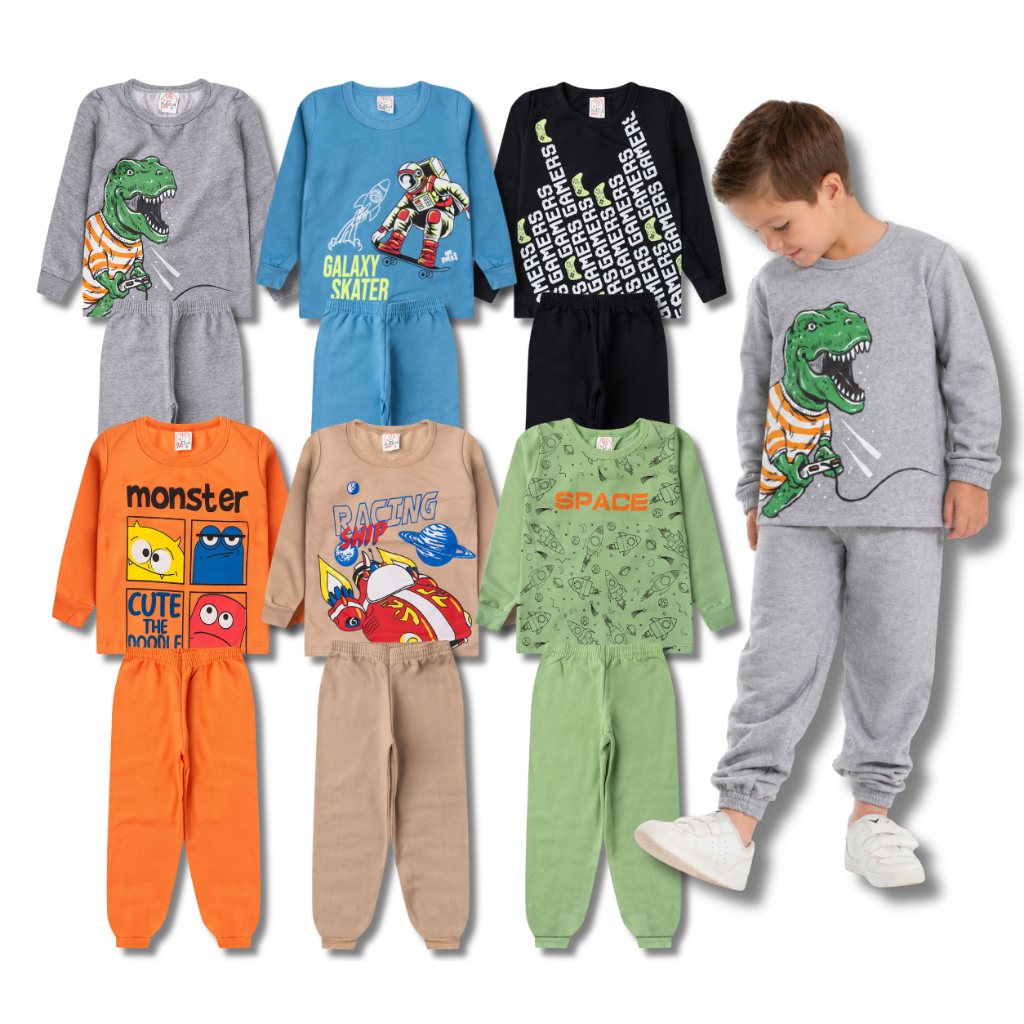 Kit 12 Peças Moletom Masculino Infantil Inverno - Kit 6 Conjuntos Moletom - 6 Ca