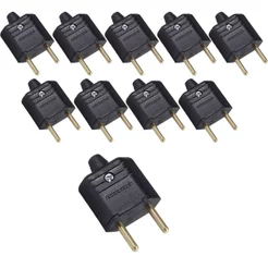 Kit 10 Plugue Conector Tomada Desmontável Macho 2 Pinos 180º de 10A 250V Preto Margirius