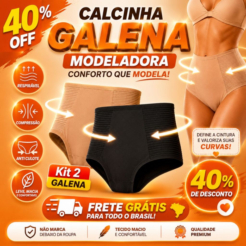 Kit 2 Calcinha Modeladora Cinta Segura Barriga Cós Alto Feminina Pós Parto Compressão Galena