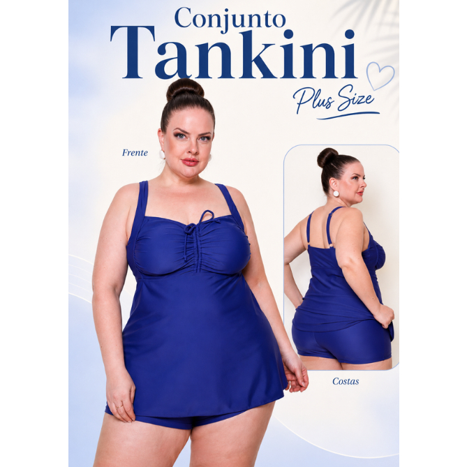 Kit Biquini Plus Size 2 Peças Blusinha Batinha E Shorts Tankini Poliamida