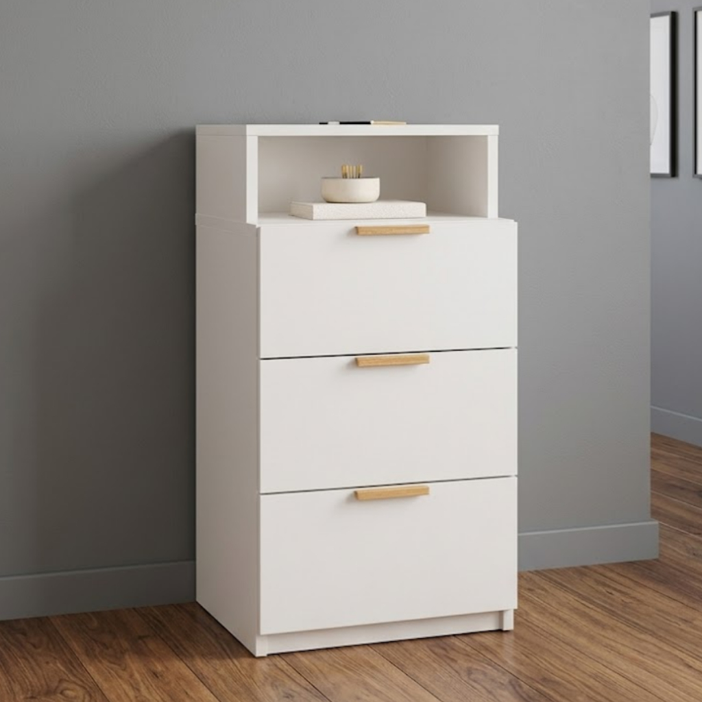 Cômoda Multiuso em MDP com 3 Gavetas e Nicho Superior para Quarto Escritório Sala Organização
