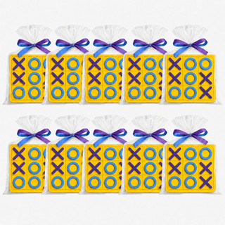 Kit 30 Jogos da Velha MDF 10x10 Colorido Amarelo Roxo e Azul Lembrancinha Infantil