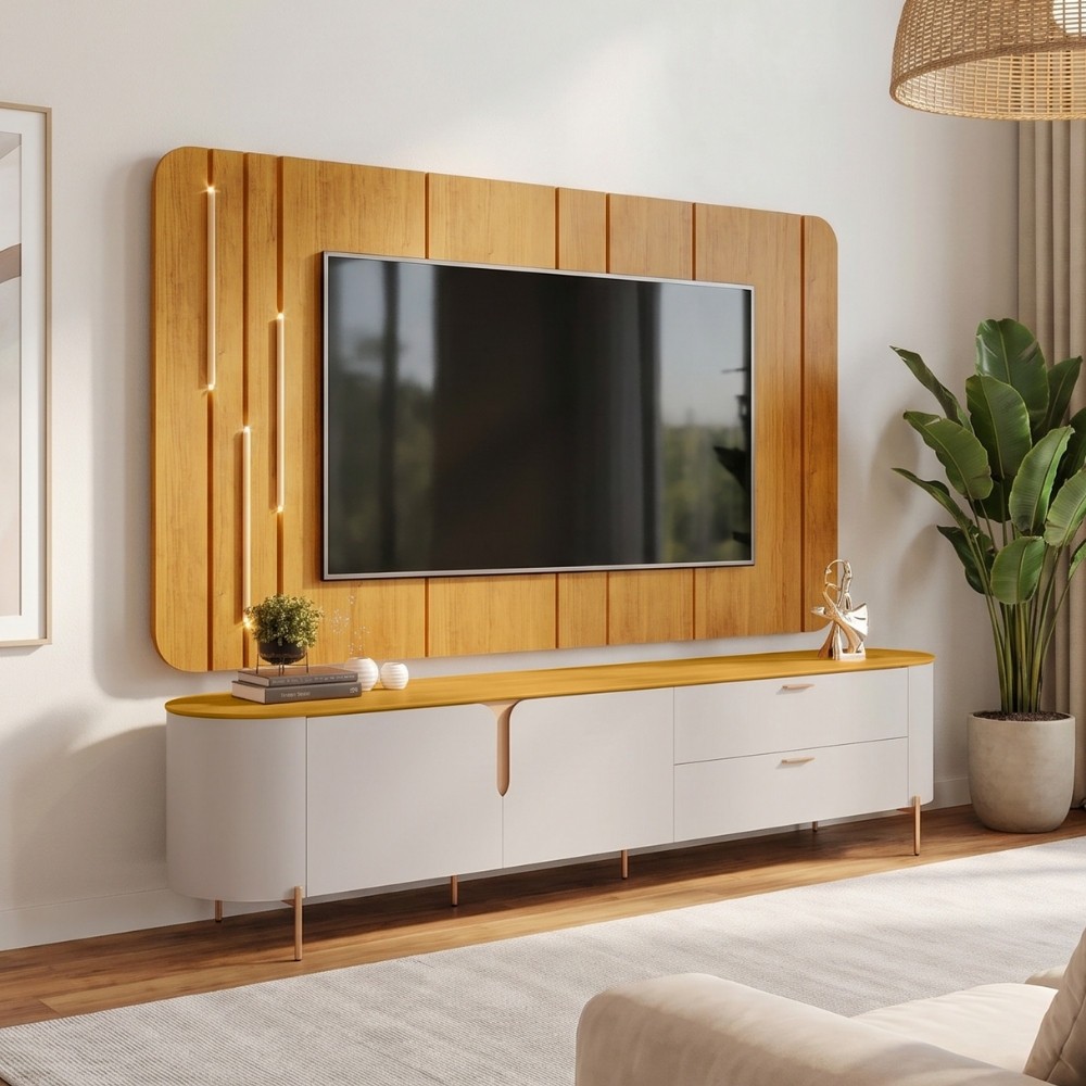 Rack Para Sala com Painel Para TV 75 Pol Dion D05 Bali Cedro - Lyam Decor