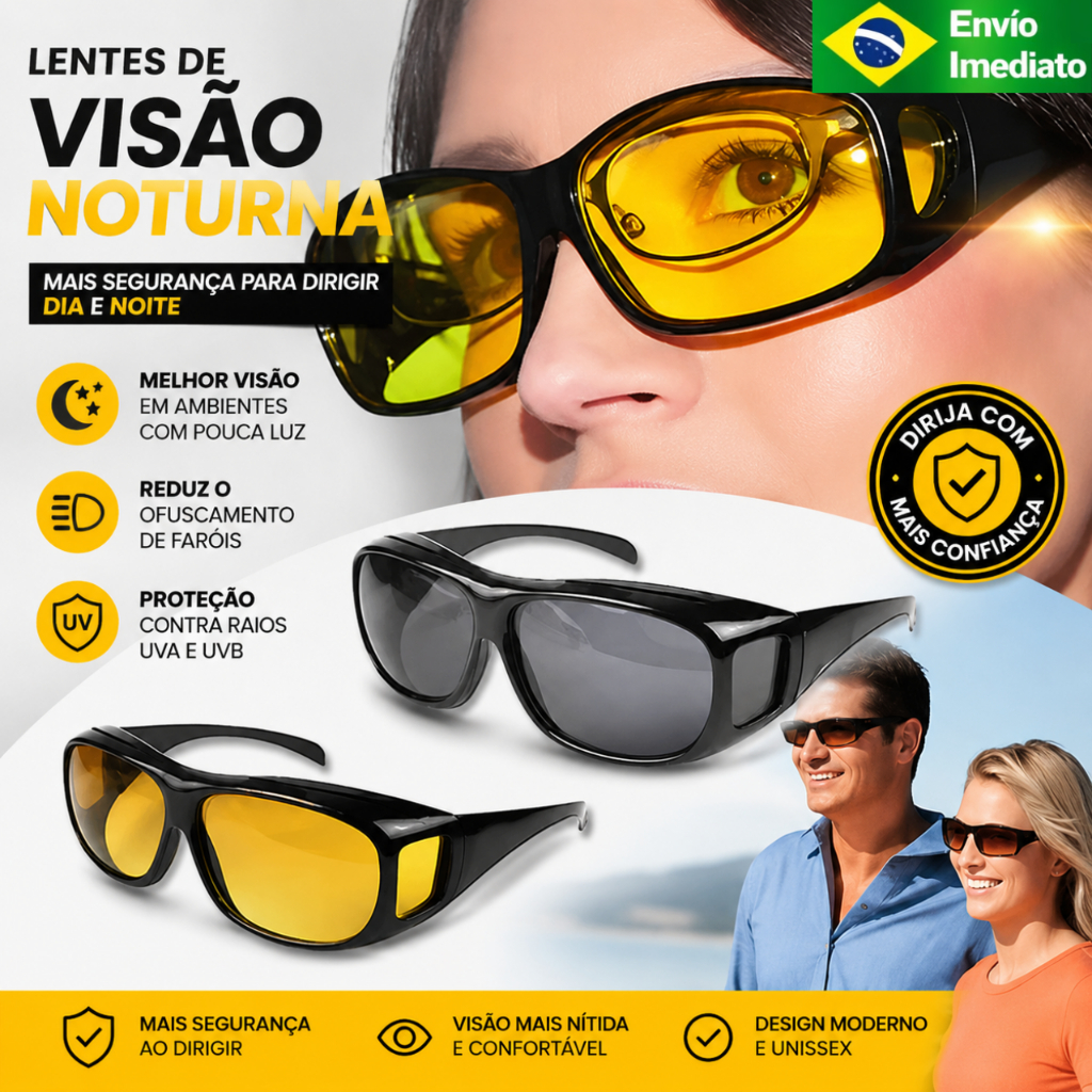 Óculos De dirigir a noite Condução Noturna Unissex Lentes Amarelas Proteção Uv Anti-Reflexo Visão