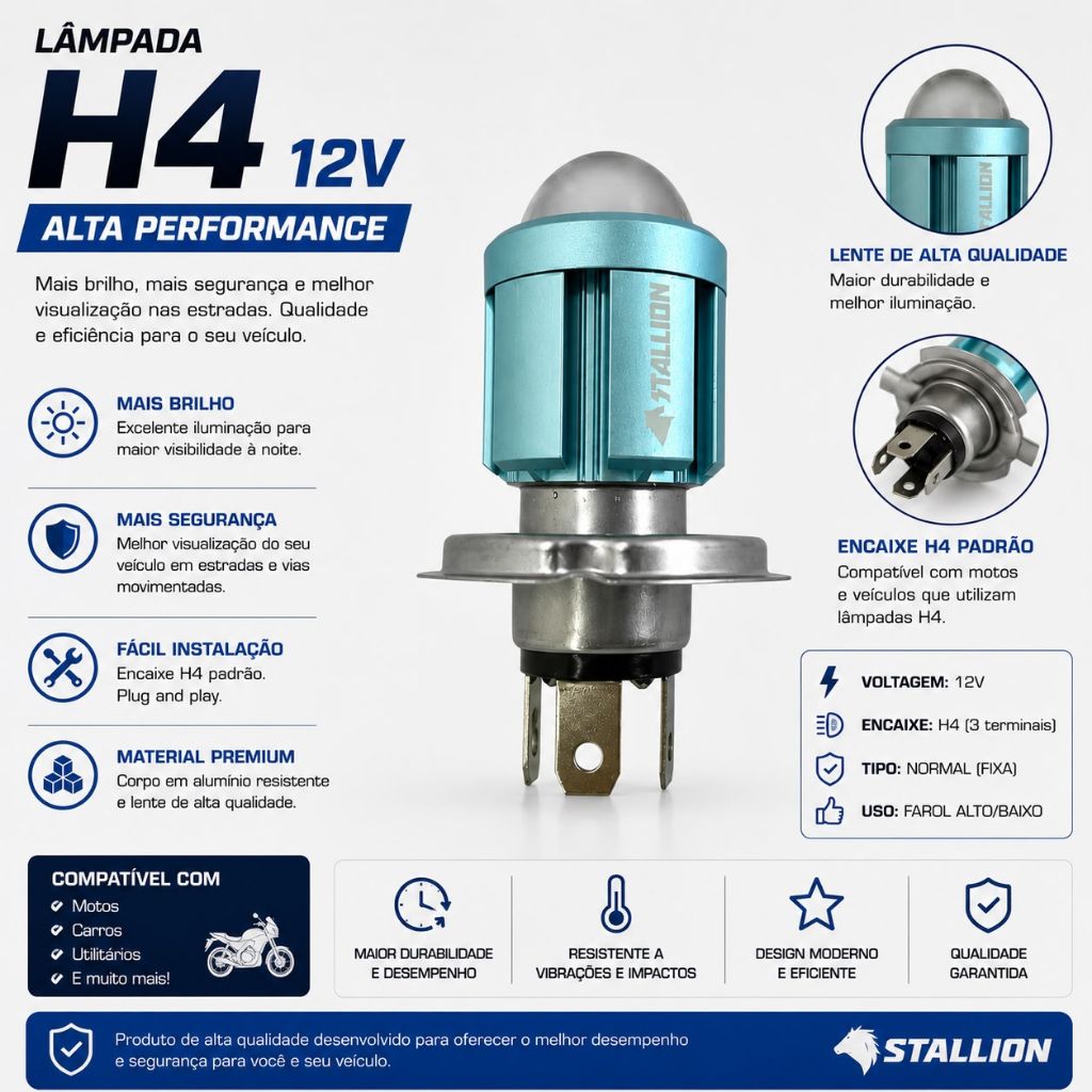 Lâmpada Farol Xenon Projetor Led H4 Super Branca 6500k Chip Led Moto Carro Super Forte Plug And Play — imagem 2 de 2