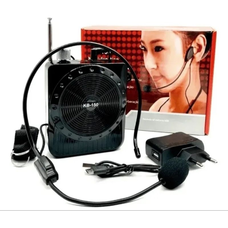 Megafone radio Amplificador Voz com Microfone com bluetooth pendreve Rádio ,Fm ,Professor Aula Preto