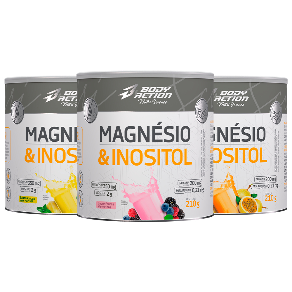 Kit 3x Magnésio + Inositol Bodyaction 210g Cada – Nutri Science – Com Stevia – Suplemento em Pó