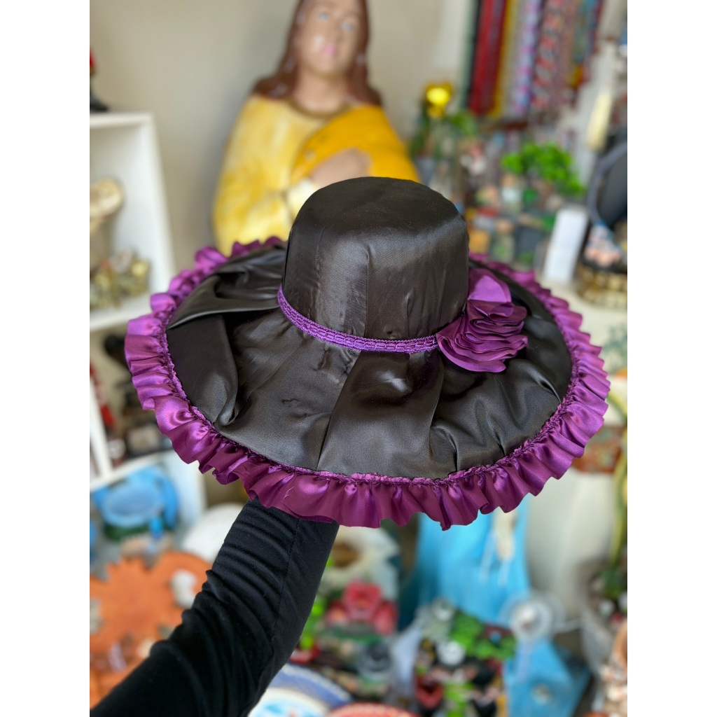 Chapéu decorado preto e roxo | Chapéu Pomba Gira | Chapéu Mulambo