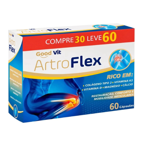 ArtroFlex Gold 60 cápsulas Colágeno Tipo 2 + K2 + Vitamina D + Magnesio + Cálcio Good Vit Dores no Joelho